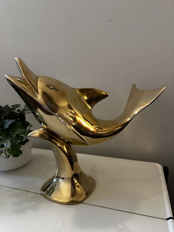 Image 1 of Großes Messingmodell eines Delfins aus der Mitte des Jahrhunderts
