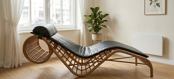Image 1 of Flechtatelier Schütz Chaise Longue en Rotan Met Leer 70