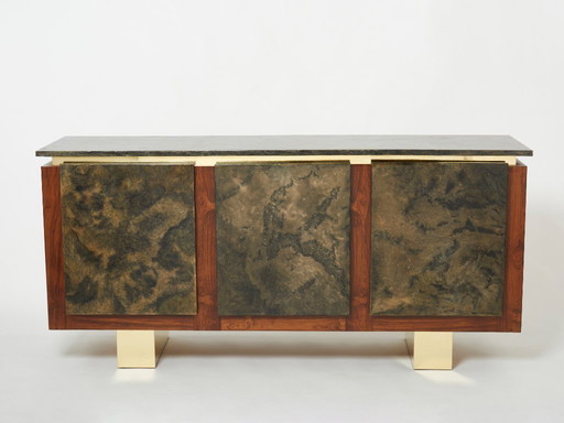 Belgian brutalist rosewood resin and brass sideboard 1970