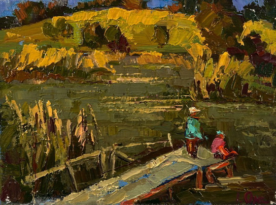 Original Oil Painting Fall Coastal Landscape At The Autumn Shore – Paintings & Drawings, Canvas (photo 3 of 8)