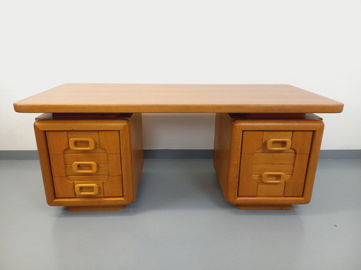 Large Double-Sided Vintage 70's Oak Executive Desk