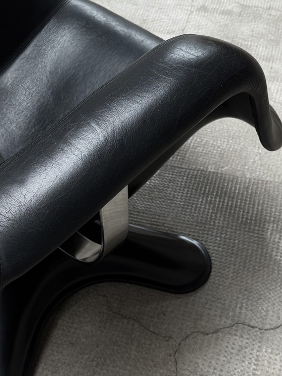 Image 1 of YRJÖ KUKKAPURO FOR HAIMI “KARUSELLI” SEDIA GIREVOLE PELLE NERA, FINLANDIA ANNI '60