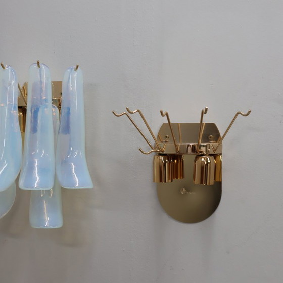 Seltene 1980er La Murrina Murano Opalglas Blüten Wandleuchten Gold Paar – Murano Glass (photo 3 of 12)