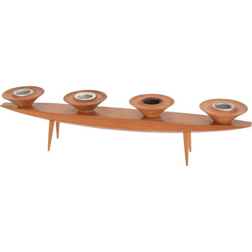 Vintage four-branch ash wood candle holders, Germany 1960-1970