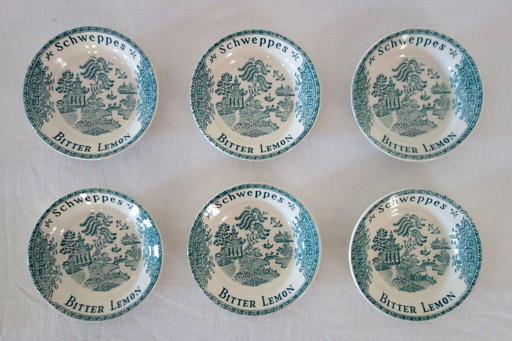 6 coupelles Schweppes Bitter Lemon Faïence de Gien vintage