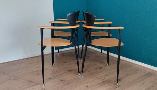 4x postmoderne Esszimmerstühle, 1980er Jahre