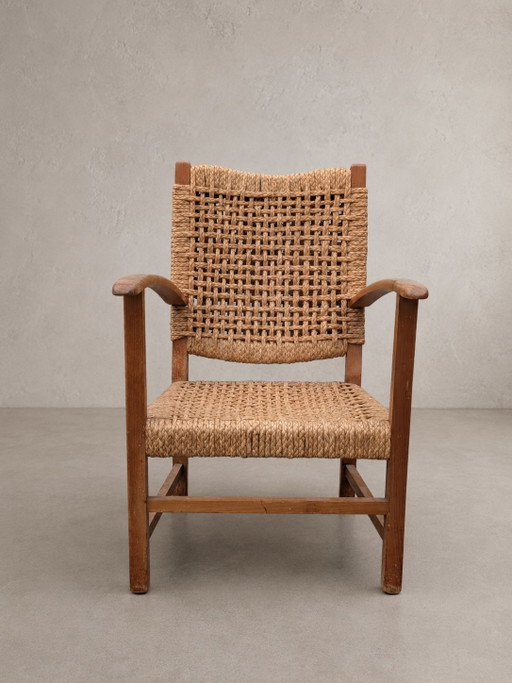 Poltrona francese vintage in corda – anni '50 – stile Audoux & Minet – fauteuils, Rattan, Wood (photo 2 of 7)