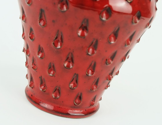 Image 1 of Italian Mid Century Vase Fratelli Fanciullacci Strawberry Sgraffito Decor 1960S 1970S