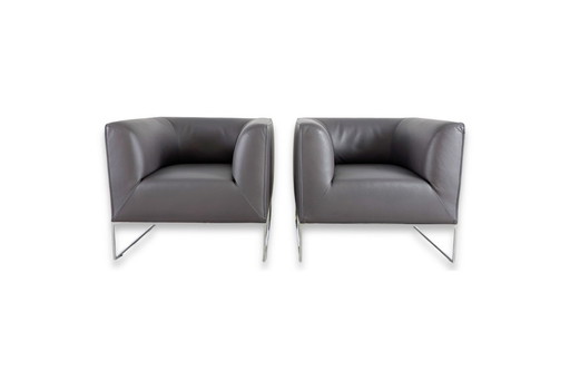 2 sillones originales COR Mell, de piel, gris antracita, diseño lounge.