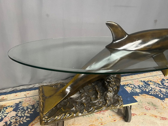 Tavolino da caffè Delfino con piano in vetro, Tavolini da caffè, Bronzo, Marrone, Hollywood Regency (foto 4 di 6)