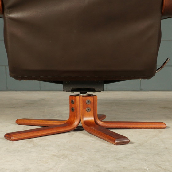 Image 1 of Fauteuil pivotant vintage en cuir - marron - années 1970