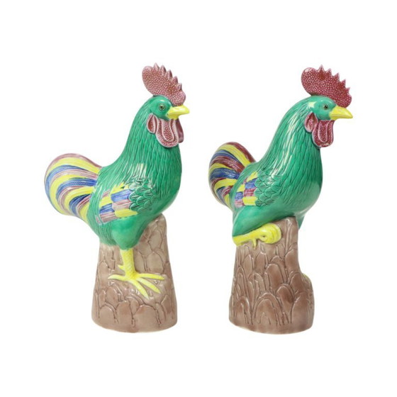 Image 1 of Coq en porcelaine polychrome émaillée