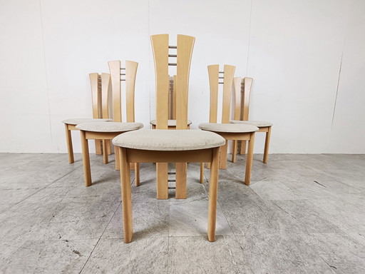 6x Sedie da pranzo vintage in legno con schienale alto