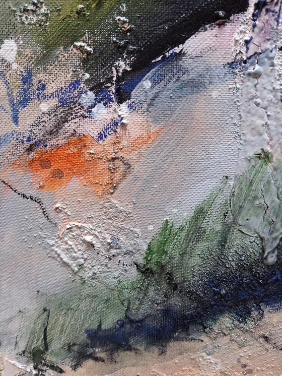 Image 1 of In the hills, mixed media with acrylic, ink and sand