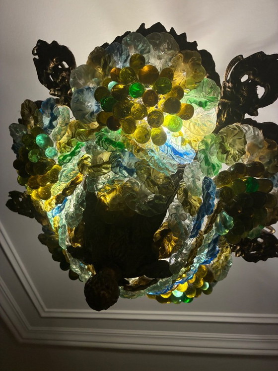 Image 1 of Vintage Murano-style chandelier with a unique bunch of grapes design.