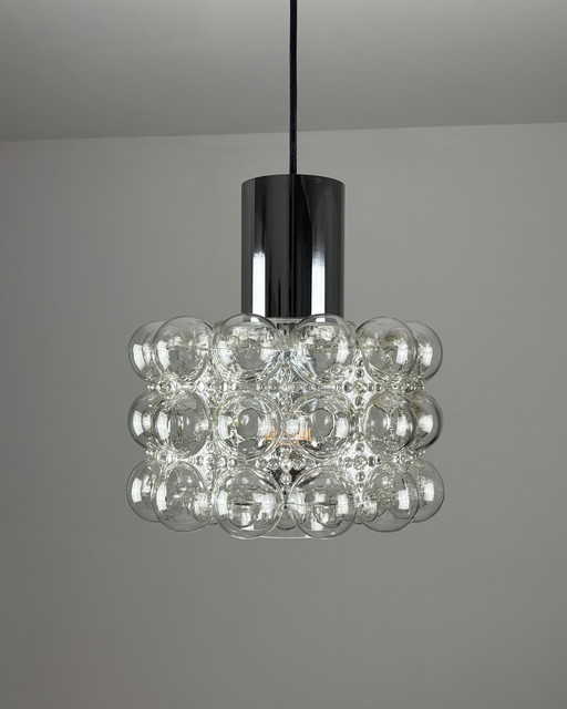 1960s, Helena Tynell for Limburg, Mid Century Vintage Lamp, Bubble Glass, Pendant Lamp, Germany, Minimalism, Space Age 