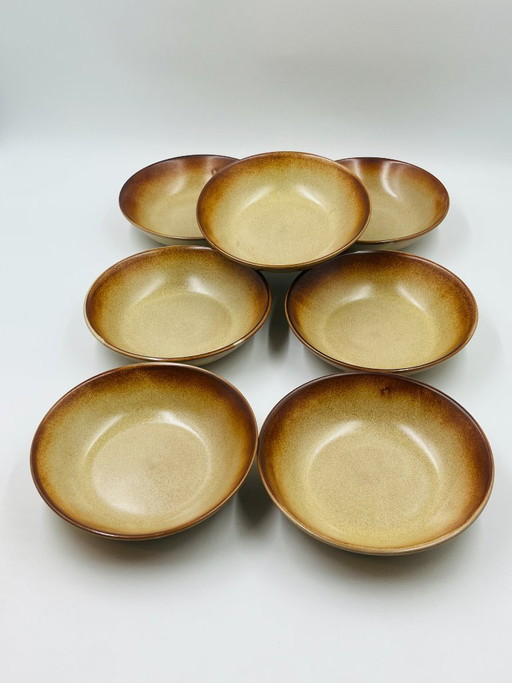 Lot of 7 Flamed Stoneware Deep Plates 1970