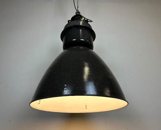 Image 1 of Large Dark Grey Enamel Industrial Factory Lamp from Elektrosvit, 1960s