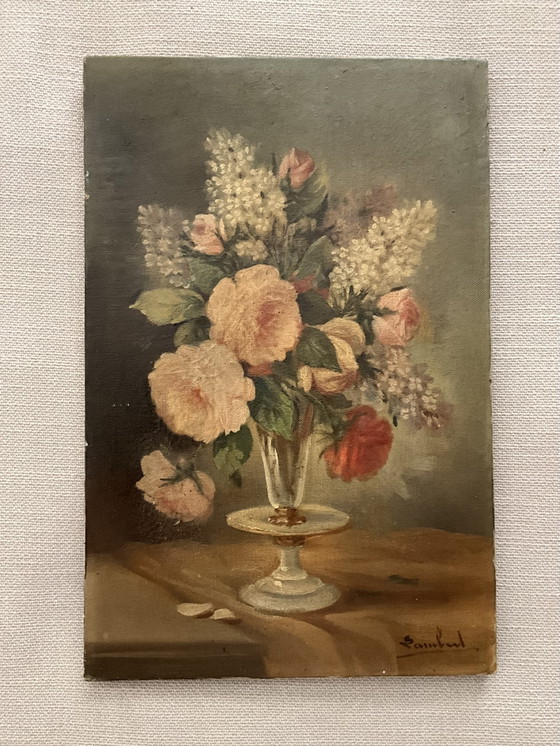 Antico dipinto a olio floreale firmato Lambert – Francia, c. 1920–1940 – Dipinti e disegni, Canvas (photo 2 of 9)