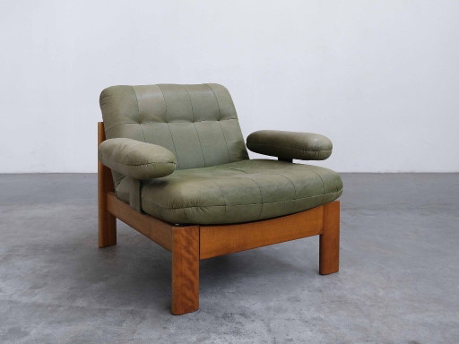Fauteuil lounge vintage « FJELMAR » en cuir de teck, style milieu du siècle