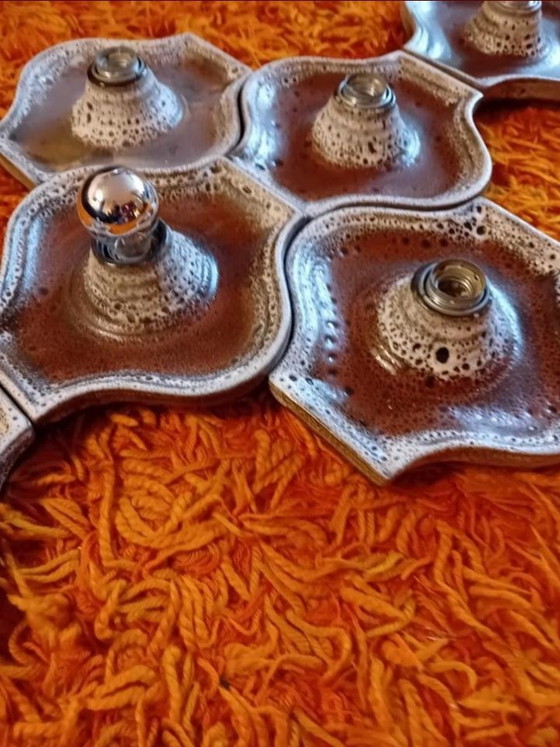 Image 1 of 7 Times Fatlava Brutalist Ceramic Wall Lights 1970s Vintage Space Age
