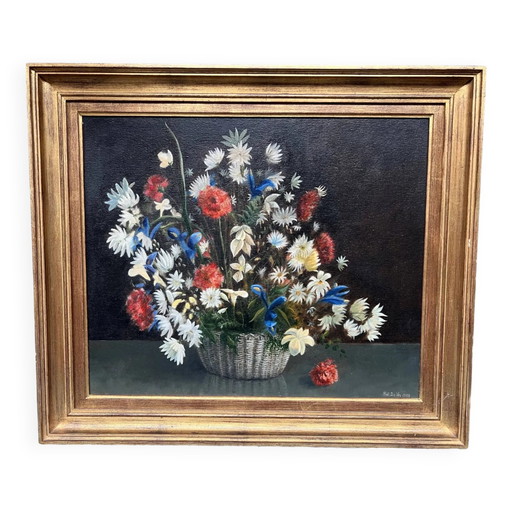 Rudi de Vos. Still life with flowers. – schilderijen tekeningen, Wood