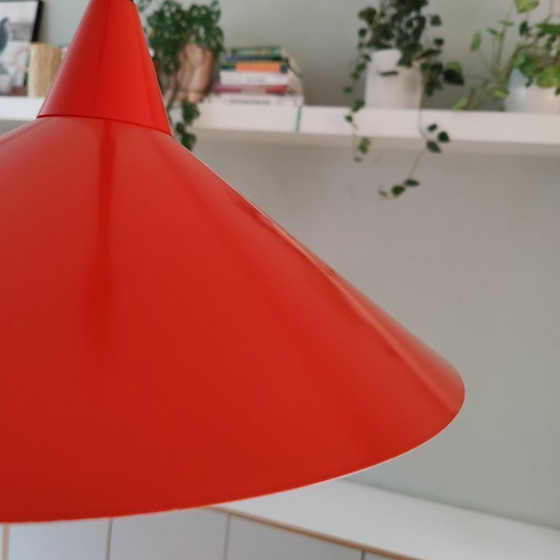Image 1 of Rote IKEA T710 Pendelleuchte (1970er Jahre), Hexenhut-Modell