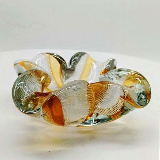 1950s Stunning Rare Ashtray in Hand Worked Murano Glass with reticello filigree.