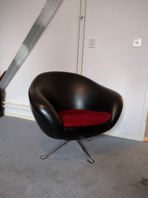 Cuscino in velluto Bogie nero rosso anni '70 per sedia a palloncino