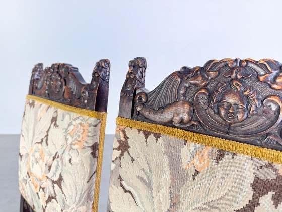 Image 1 of Original set de 2 chaises néo-baroques bois antique sculpture florale