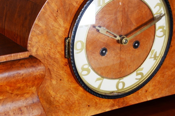 Restored Art Deco Table Clock, Made by UP Závody, Mahogany, Czech, 1920s – Glass, Wood (photo 6 of 17)