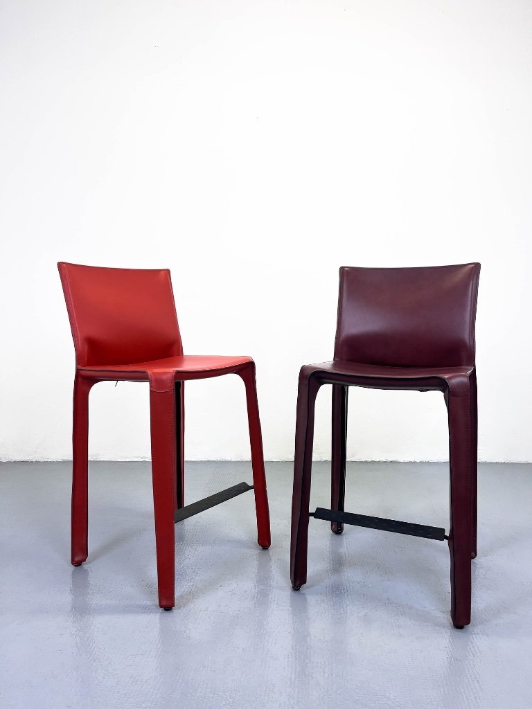 Set of 2 Cassina CAB 410 Stools Mario Bellini Leather Bar Stools