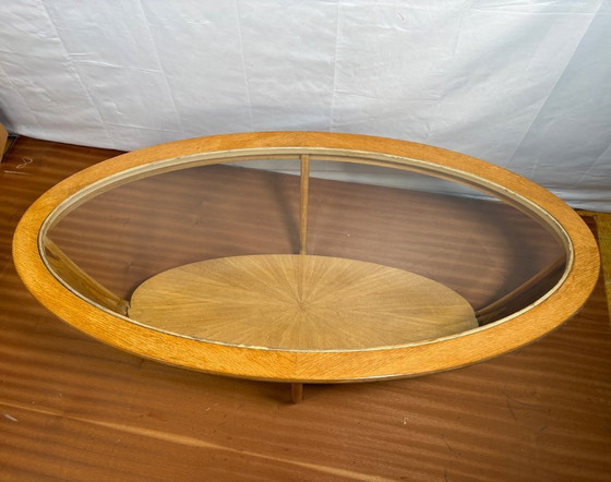 Image 1 of Mid-Century Retro Vintage Oak-Style Coffee Table by Nathan Furniture  Edged Glass Top • British Design Classic • Timeless Statem
