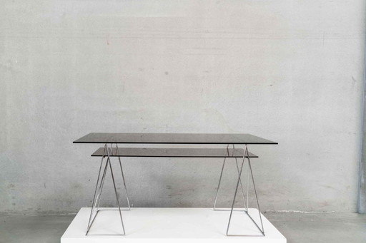 Vintage Glass desk with chrome base