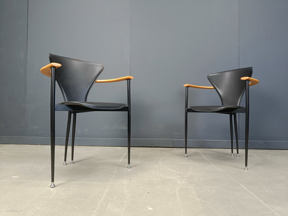 Image 1 of Vintage leren fauteuils van Arrben Italië, jaren 1980 - Set van 6