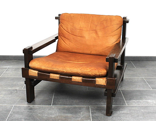 Lounge Chair (Brutalist) in Leather by Carl Straub