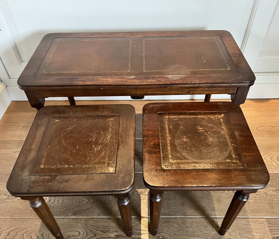 Image 1 of Classic nest of three side tables with leather top