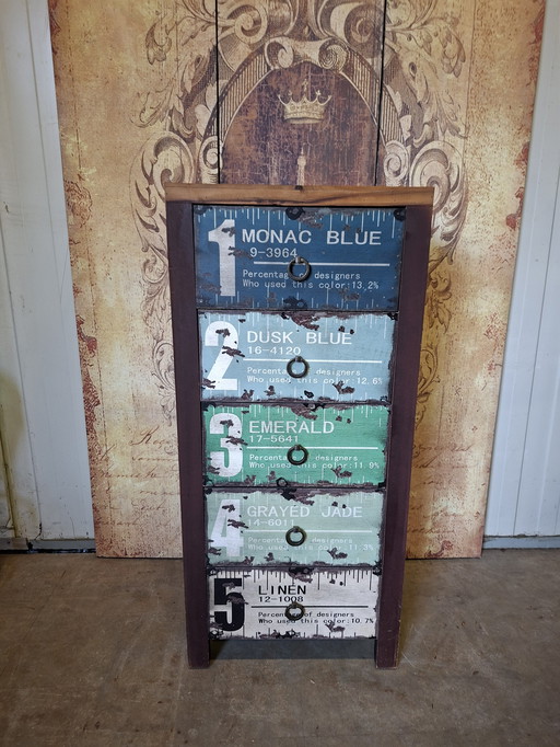 Colorful wooden chest of drawers, pharmacy cabinet, filing cabinet dim, 47x32cm and 102cm high
