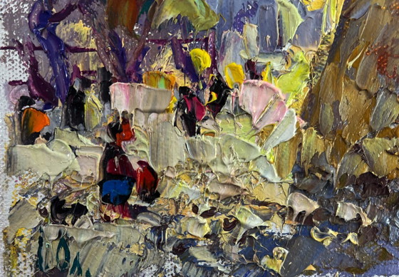 Image 1 of Original Oil Painting Evening City Landscape Old fortress that remembers centuries