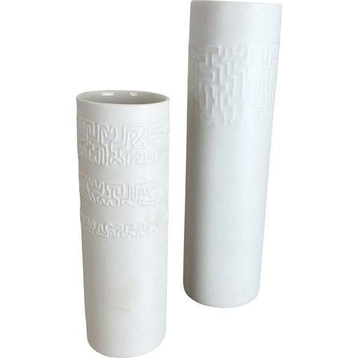 Paire de vases vintage en porcelaine Op Art par Cuno Fischer pour Rosenthal, Allemagne, années 1980