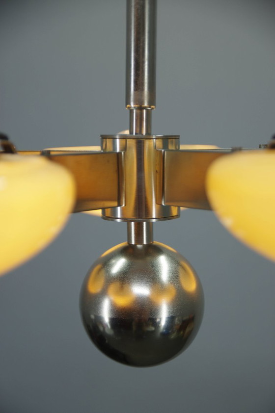 Image 1 of Uitzonderlijke Art Deco functionalistische kroonluchter met vernikkelde afwerking, jaren 1930
