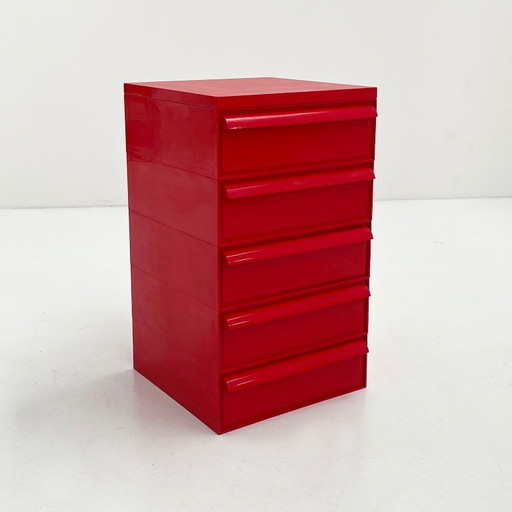 Cassettiera rossa a 5 cassetti modello 4601 di Simon Fussell per Kartell, anni &#39;70