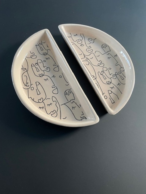 Image 1 of Artistieke set halve bordjes lijntekening