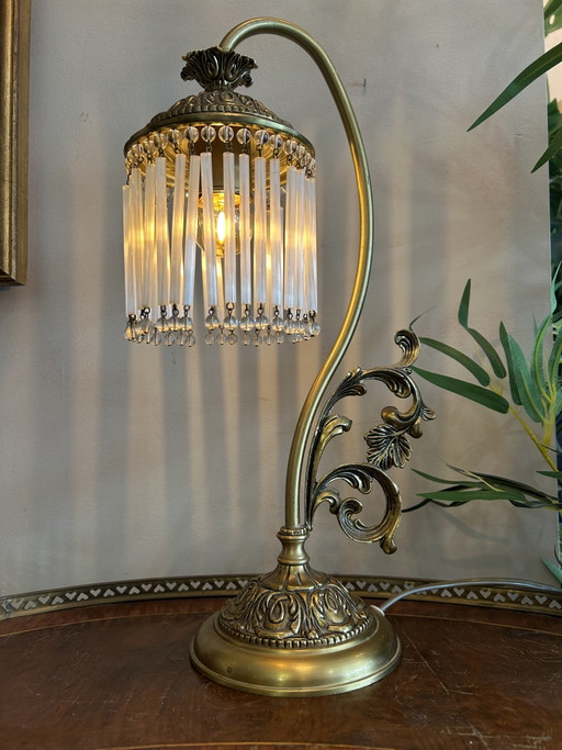 Set of 2 1920s table lamps with opaline rods, Italian – tafellampen, Copper, Crystal