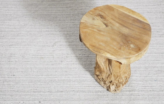 Taburete de Raíz de Teca, Mesa Auxiliar Escultórica de Madera Natural, Soporte Rústico Orgánico Wabi Sabi de (foto 6 de 16)