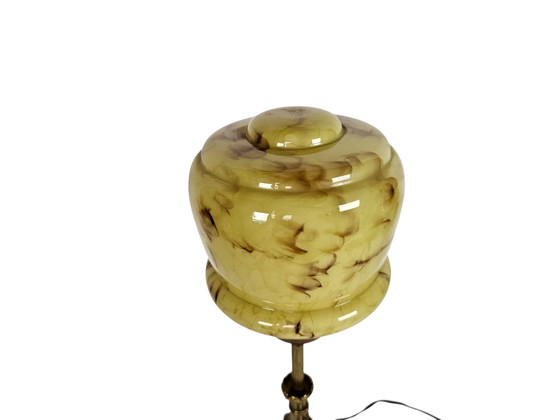Image 1 of Art Deco stijl - gemarmerd glas - verguld - tafellamp - 3e kwart 20e eeuw 