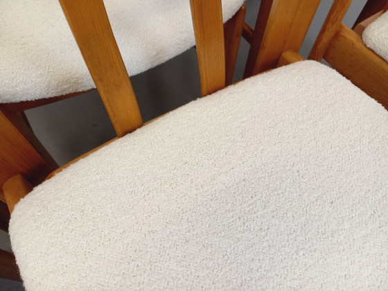 Image 1 of Set of 6 vintage chairs in elm wood and bouclé fabric from the 70s and 80s