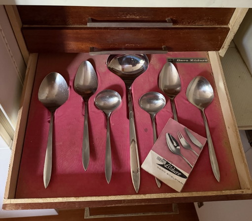 Ensemble de couverts vintage Gero Zilduro modèle Festi 750 – besteksets, rvs