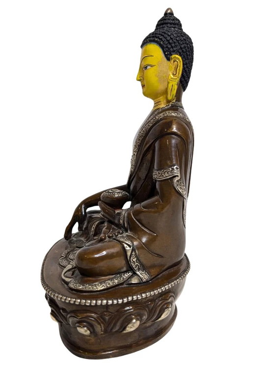Tibetischer Bronze Medizin Buddha Bhaisajyaguru – Bildhauerei, Copper (photo 5 of 11)