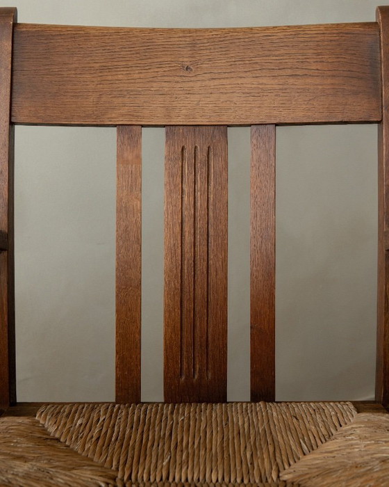 Image 1 of Niederländischer Art-Deco-Sessel aus Eiche und Binsen, Amsterdamer Schule, 1920er Jahre
